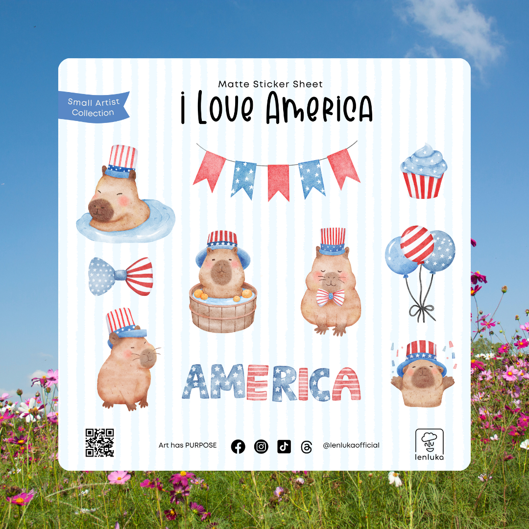 I Love America Capybara Sticker Sheet