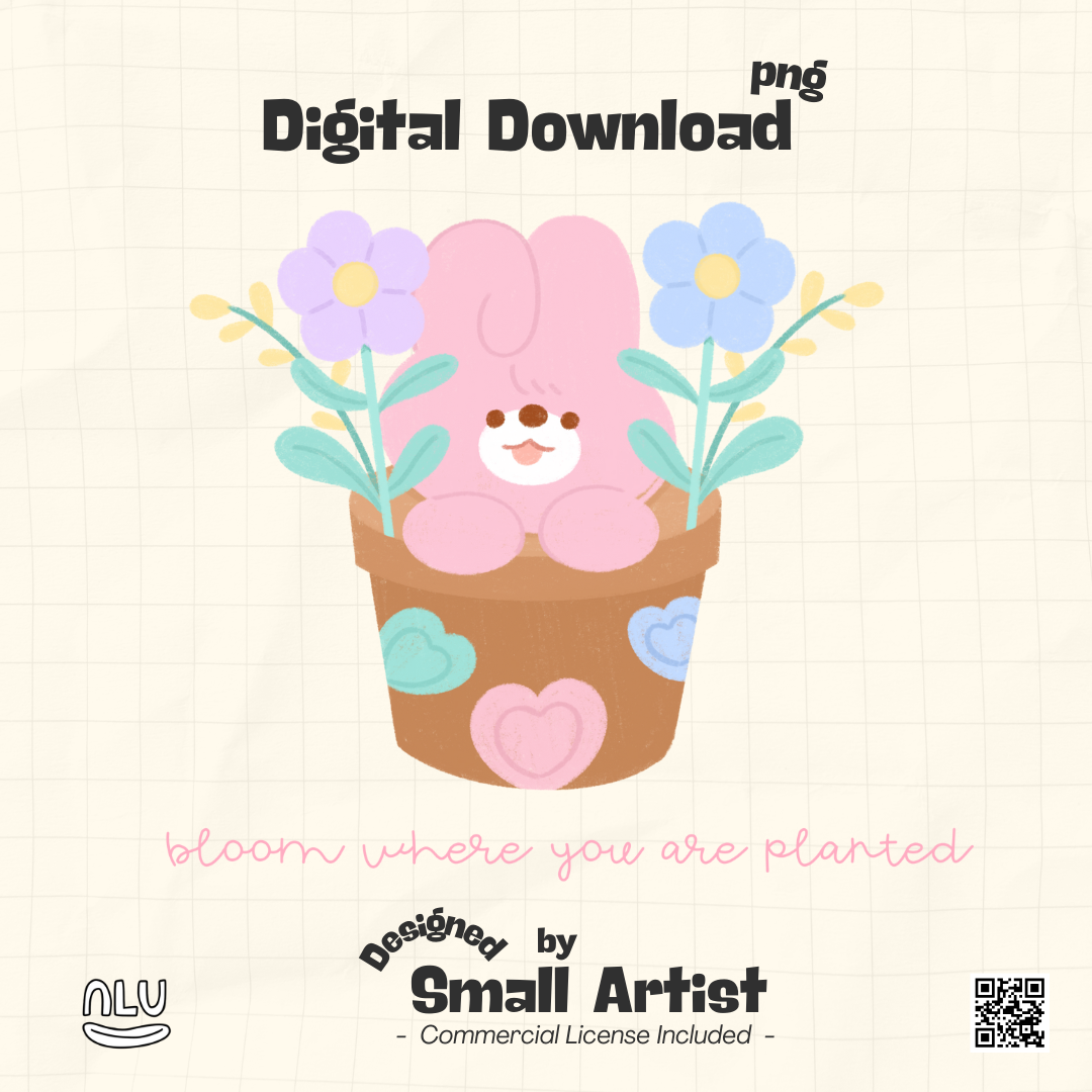 Rabbit in the Flower Pot PNG